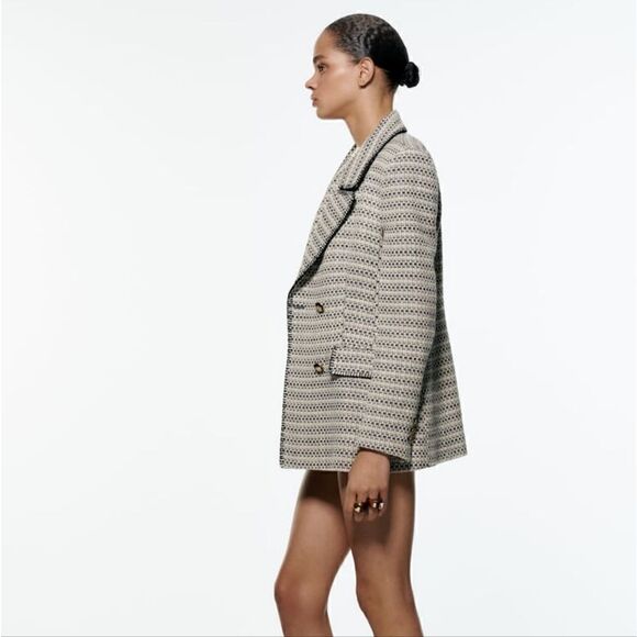 ZARA BLOGGERS FAV TEXTURED SAND AND BLUE BLAZER NWT chanelish style - Picture 9 of 13